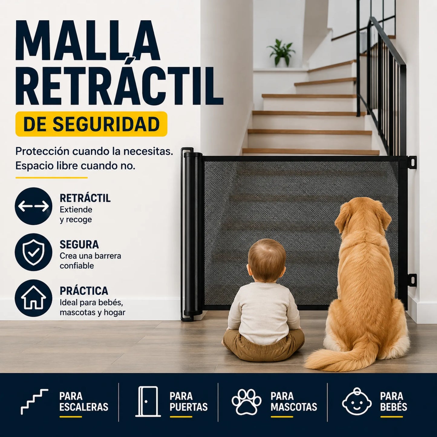Malla de seguridad RETRACTIL PREMIUM | Escaleras - Puertas