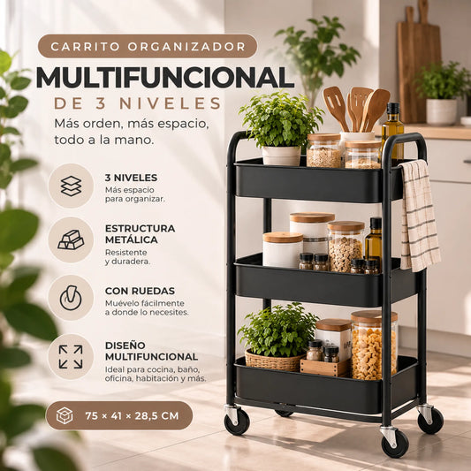 Carrito Organizador Multifuncional 3 niveles METALICO