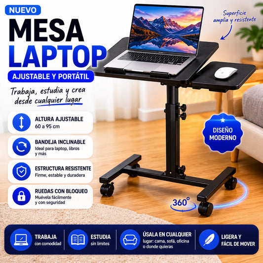 Mesa Ajustable con Ruedas y Bandeja para Mouse | Ajustable en Altura e Inclinación